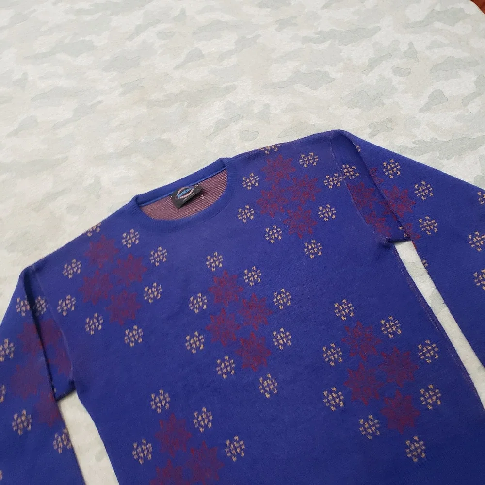 Vintage Jantzen Sweater Men Large Blue Snowflake Pullover Grandpa Core